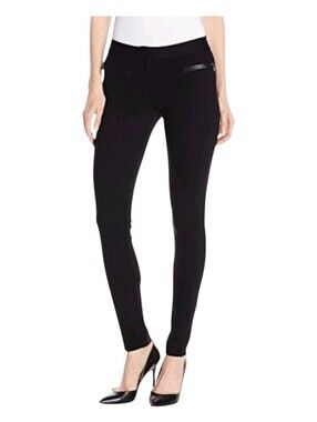 Paige Womens Black Los Feliz Ponte Knit Leather Trim Super Peg Pants Size 27